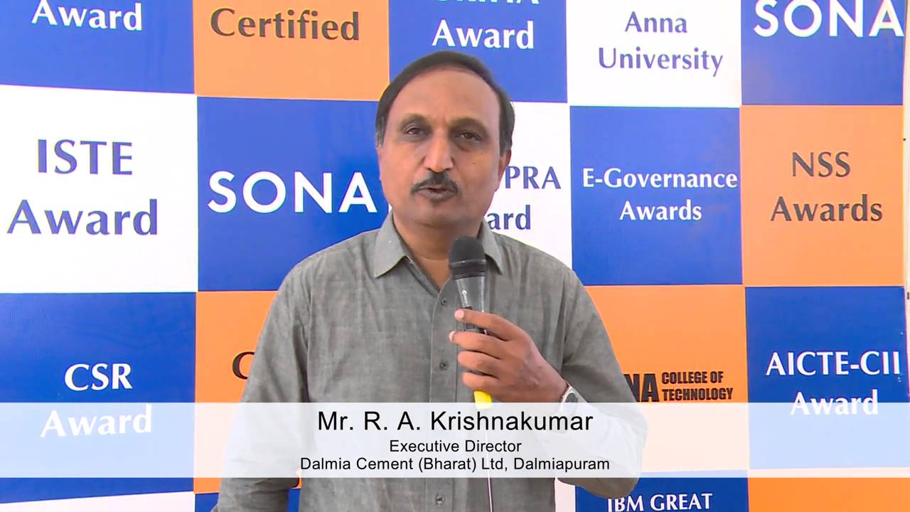 Mr.Krishnakumar, Executive Director, Dalmia Cement (bharat) Ltd.at Sona College of Technology