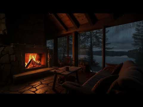 Rainy Cabin Night | Fireplace Ambience for Deep Sleep, Relaxation & Cozy Evenings