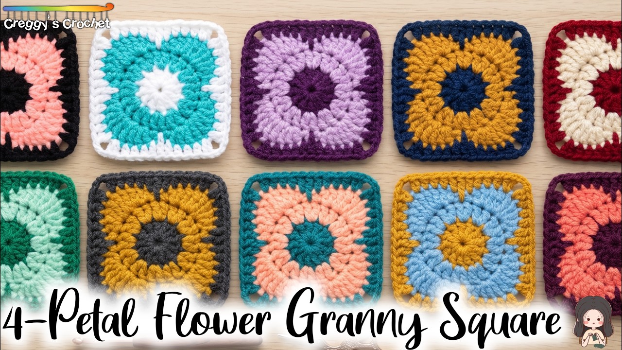 CROCHET “4-Petal Flower” Granny Square | Tutorial (I Made This in Only 5 Minutes! 😱)
