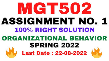 MGT502 ASSIGNMENT NO. 1 SPRING 2022 || 100% RIGHT SOLUTION || ORGANIZATIONAL BEHAVIOR || BY VuTech
