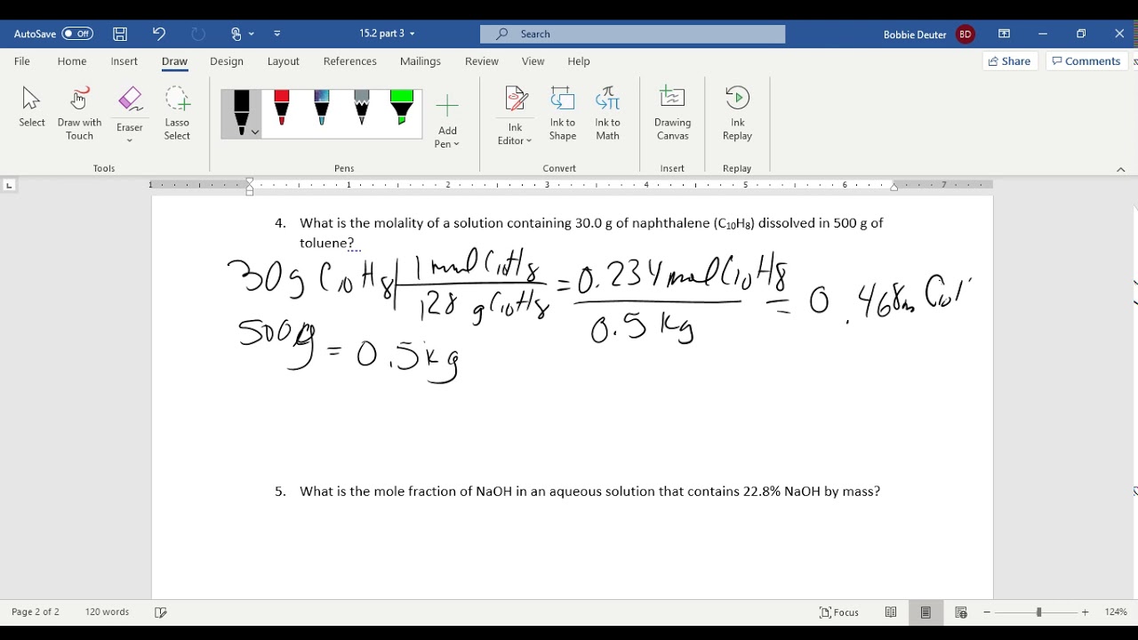 Molar Dilution, Molality, and Mole Fraction YouTube