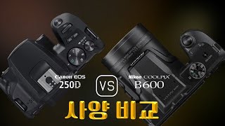Canon EOS 250D 와 Nikon COOLPIX B600 의 사양 비교