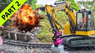 Cliff blasting and securing, RC rail excavator Case CX85 AMT group. Ausa Dumper. Scania Truck.Part 2