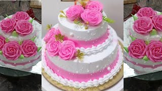 Two layer Rose  cake decoration pink  and white  yum  cake#video #youtube #subscribe #cake