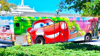 Magic Kingdom Bus Station Tour Real Bus Sounds and Disney Transport Character Buses Wrap Designs