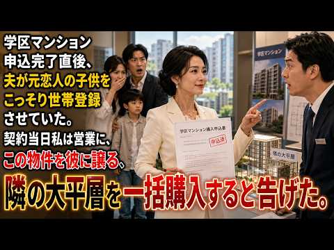 学区マンション申込完了直後、夫が元恋人の子供をこっそり世帯登録させていた。契約当日私は営業に、この物件を彼に譲る、隣の大平層を一括購入すると告げた。