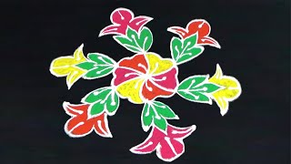 Easy  Colourful Flower Rangoli 5x3 Dots  I Mahi Rangoli Muggulu Videos