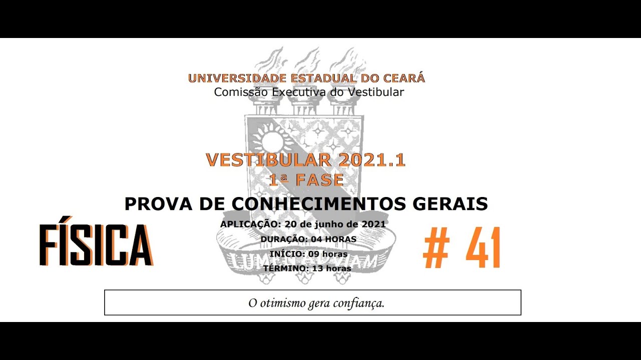 Resolução da prova de FÍSICA – UECE – 2021/1 – 1ª FASE Questão:41.