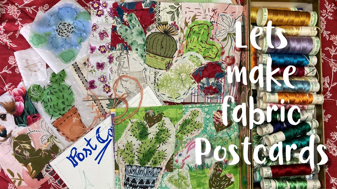 Slow stitch fabric postcards for journals hand made stationary PROCESS VIDEO