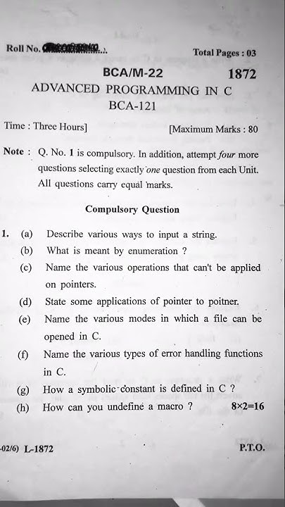 Programming in c bca question paper kuk University #kuk#bca# ...