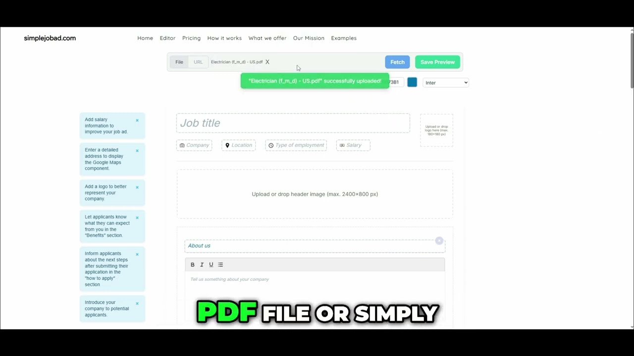 Create Job Ads  via Automatic Upload or manual Insert