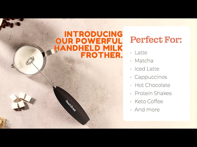 Peach Street Powerful Handheld Milk Frother, Mini Milk Frother, Battery Operated (Not Included) Stainless Steel Drink Mixer - Milk Frother Stand for