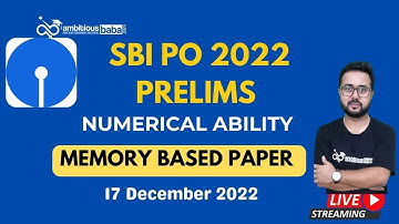 SBI PO 2022 || Memory Based Paper || 17 December 2022 || Numerical Ability by KD Sir