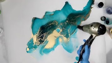 (796) 💖 Stunning 💖 Turquoise and Gold Acrylic Ink Abstract Painting!