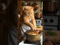 Orange cat cooking hand fun videoed