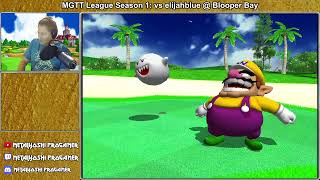 MGTT League Season 1 Week 1: Vs elijahblue
MGTT Discord Server: https://discord.gg/NaAv2gst34
We got a new league running with three tiers (the third is split into two divisions), double round-robin style over the course of several weeks for this first season. I am in Tier 1 facing rival elijahblue at Blooper Bay. My trusted go-to Boo plays smooth yet again here. We each had one dumb mistake. elijahblue took lefty Wario here; despite his low shots, he hits like a stronger Boo. I take this game 2-1 through 18. MGTT League Season 1 Week 1: Vs elijahblue