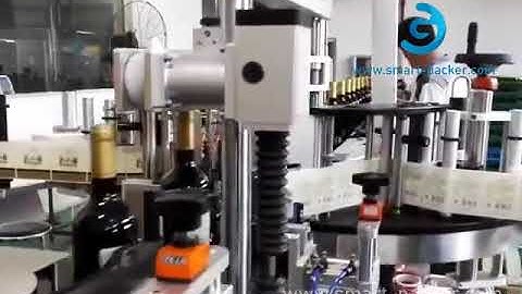 Automatic red wine bottle double sides labeling machine vertical bottle labeler line