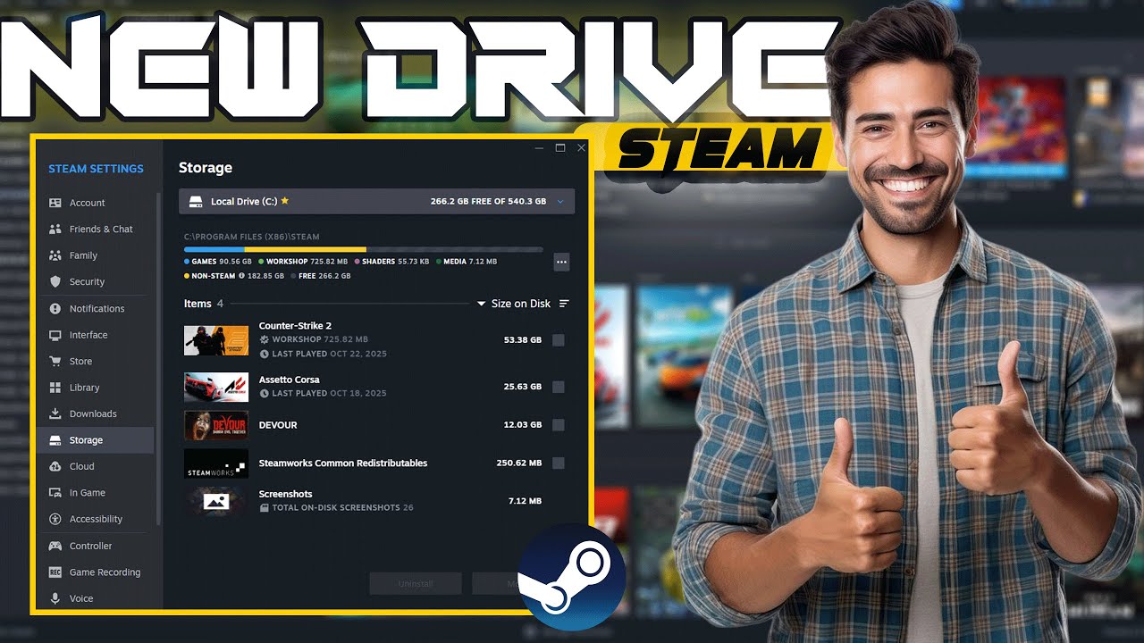 How to Add a NEW Drive to STEAM to Install Games - step by step - YouTube