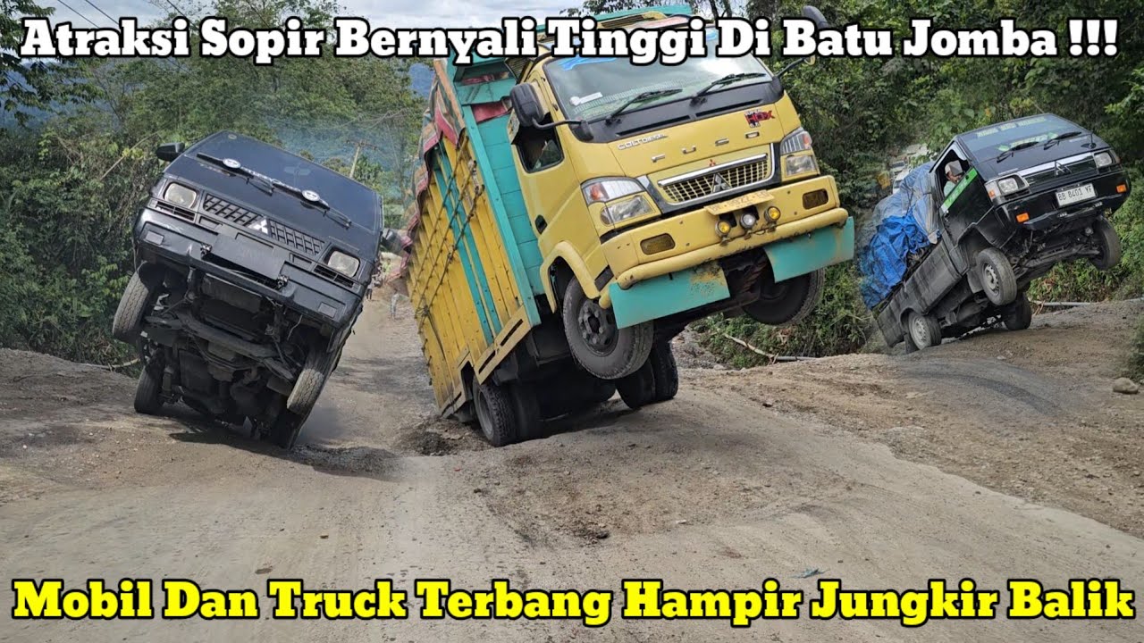 Аттракционы для водителей ||В Бату-Джомбе легковые и грузовые автомобили летают почти вверх тормашка