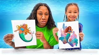 The Little Mermaid 3 Marker Challenge (Mommy VS Daughter)