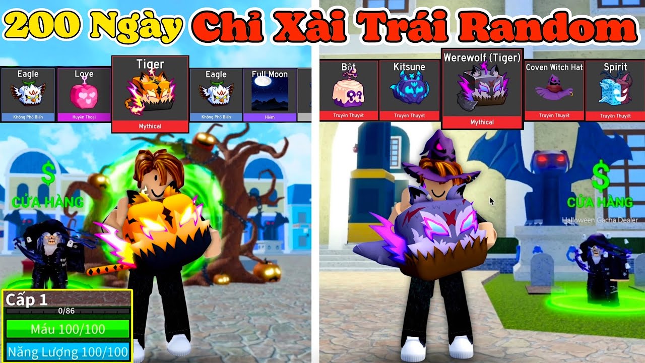 [BloxFruit] 200 Ngày Chỉ Dùng Trái Kiếm Được Từ Kẹo Candy Truy Tìm Hổ Và Sói Siu Bá