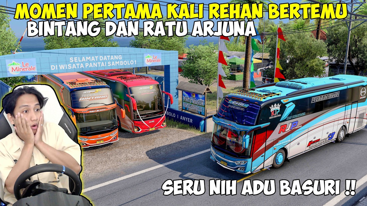 MOMEN PERTAMA REHAN BERTEMU ROMBONGAN BUS ABAH DENI SJM TRANS DI ANYER ...