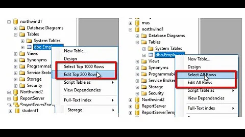 How to change select top 1000 rows and edit top 200 rows in SQL Server Management Studio