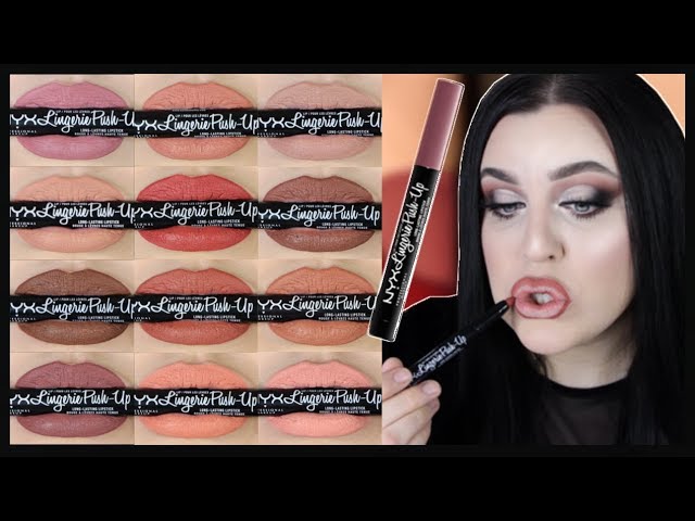 ALL 12 NYX LINGERIE PUSH UP LIPSTICKS Live Lip Swatches!! + Review 