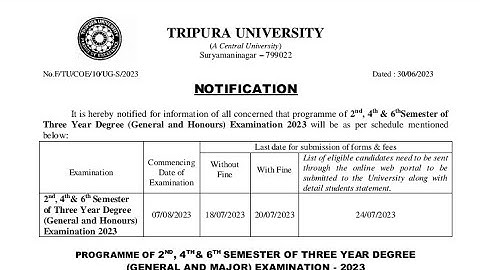 TDP/TDPH (Tripura University) BA 2nd, 4th, 6th sem exam routine 2023 #tripura #syllabus #exam
