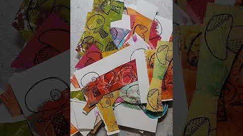 Using Up all my Gelli Printed Scraps with Textured Mushrooms Stamps from Rubber Dance #gelliplate