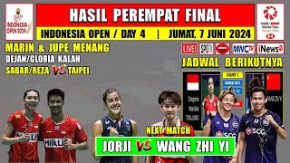 Hasil 8 Besar Indonesia Open 2024 Hari Ini Day 4 ~ DEGLO Kalah ~ MARIN & JUPE Menang ~ Next JORJI