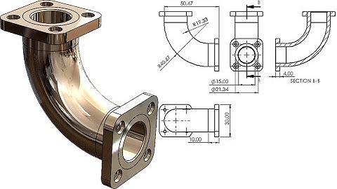 17: SolidWorks Tutorial #0017: 3D drawing of 90º pipe elbow connector with flanges - DN15