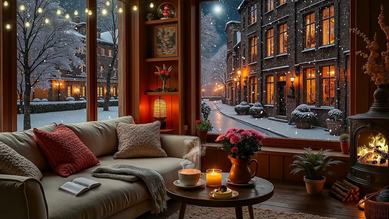 Winter Vibes Soft Jazz ⛄ Study Music with Fireplace Sounds