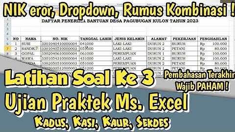 Ujian Ms. Excel Perangkat Desa SEKDES, KAUR, KASI