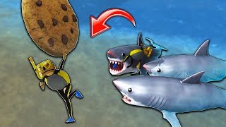 BRINGING A GIANT COOKIE TO A SWARM OF SHARKS?! (Amazing Frog)