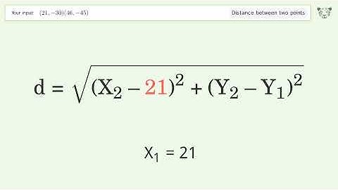 Find the distance between two points p1 (21,-30) and p2 (46,-45): Step-by-Step Video Solution
