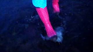Rain boots with white dots on pink