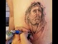 JESUS TATTOO with a HOMEMADE PRISON TATTOO MACHINE and INK (time lapse)