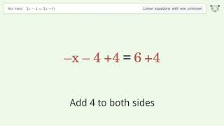 Solve 2x-4=3x+6: Linear Equation Video Solution | Tiger Algebra