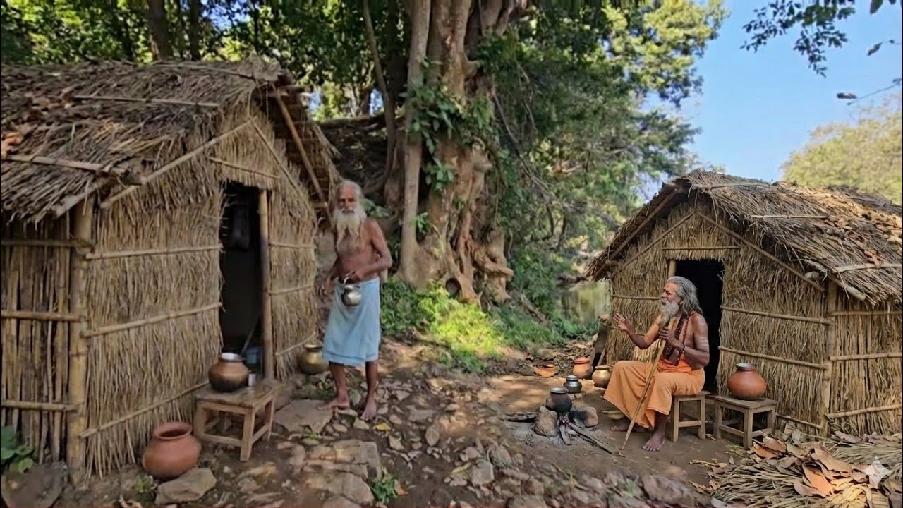 महावीर बाबा की कुटिया में मंदाकिनी नदी के किनारे घास फूस की कुटिया बनाकर अकेलेबाल बैरागी रहते हैं 😱