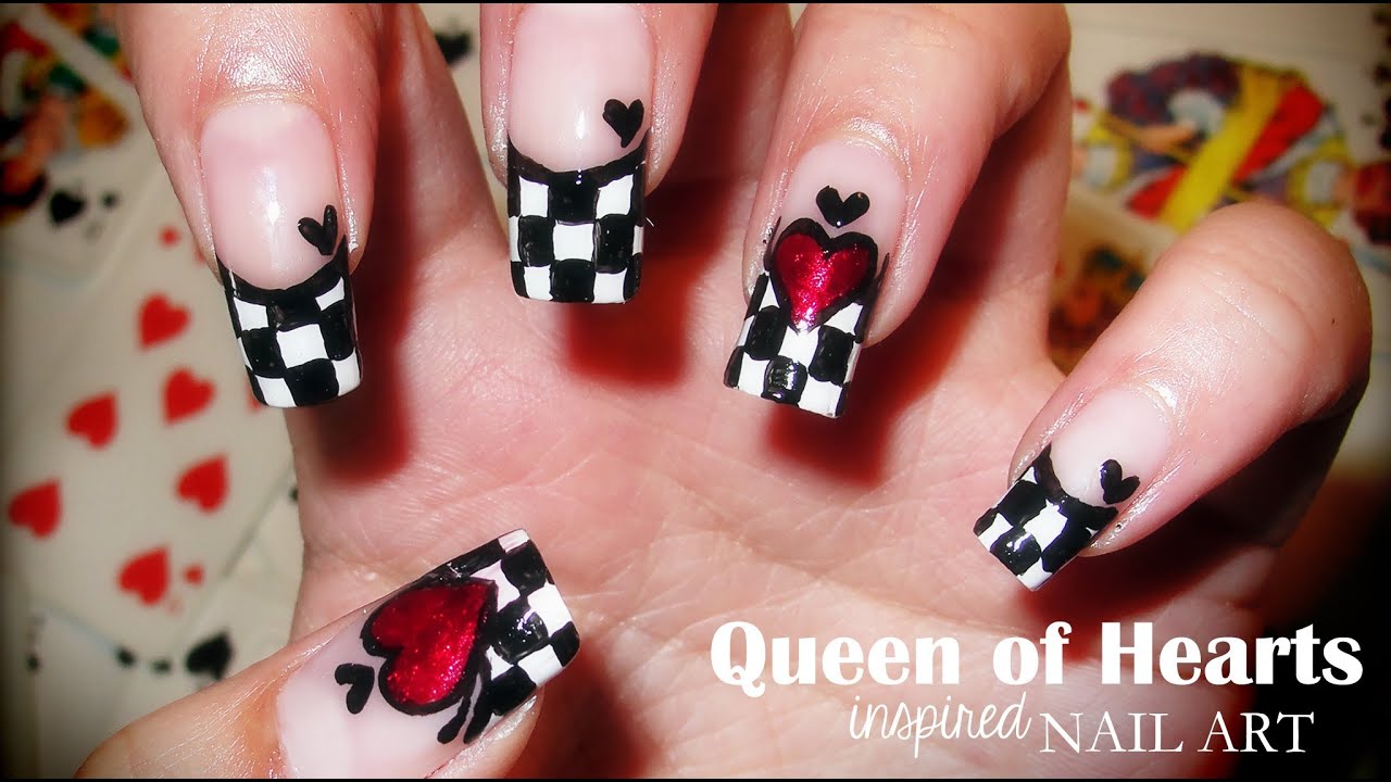 Queen Of Hearts Inspired Nail Art Youtube