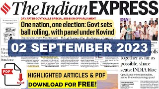 Indian Express Newspaper Analysis | 02 SEPTEMBER 2023 | Daily Current Affairs | UPSC IAS 2023/2024