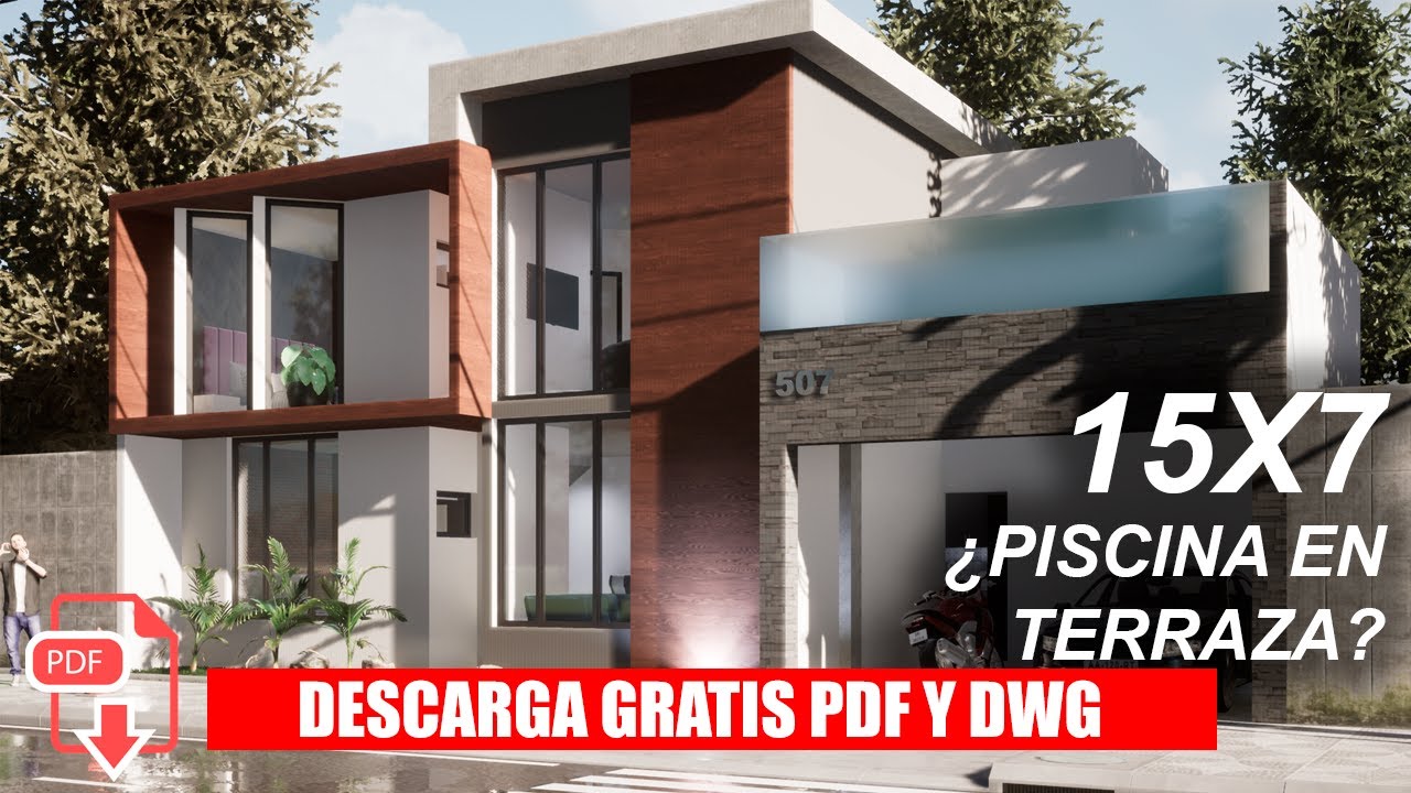 Plano de Casa de 15 X 7 Metros Con PISCINA EN TERRAZA / House Plans 15 X 7  / Rumah 15 X 7 - YouTube