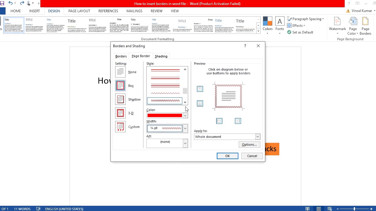 how to make a custom page border in word 2016