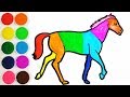 Como Dibujar y Colorear Caballo de Arco Iris - Dibujos Para Niños - Learn Colors / FunKeep