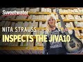 Nita Strauss Inspects the Ibanez JIVA10 Signature Guitar at Sweetwater