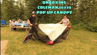 UNBOXING COLEMAN 10X10 INSTANT SCREENED CANOPY || POP UP TENT