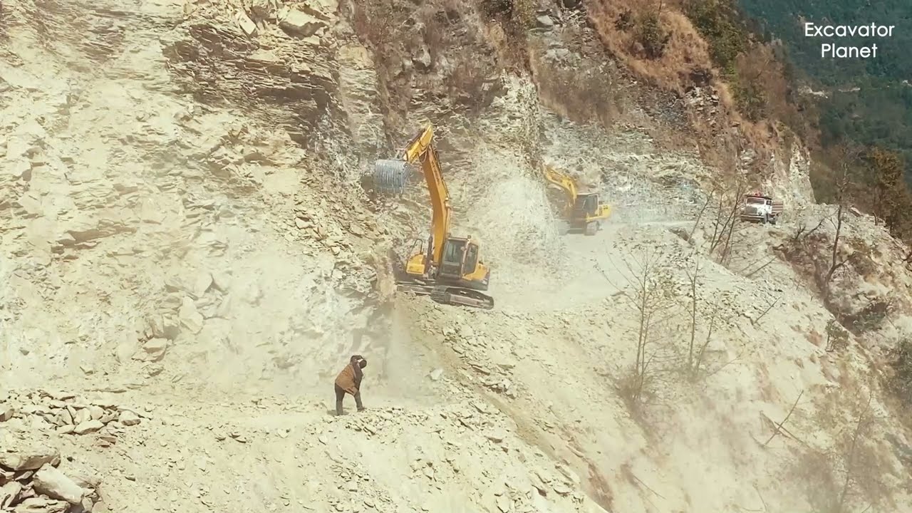 Extreme Risk Excavator: Carving a Road on a Treacherous Mountain | Excavator Planet