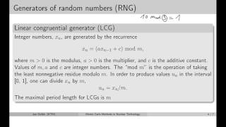 MC simulations:  2.1 Random number generators
