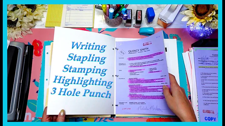 ASMR: Paper Sorting/Organizing Into Binder | Writing | Stapling | Stamping | Highlight | No Talking
